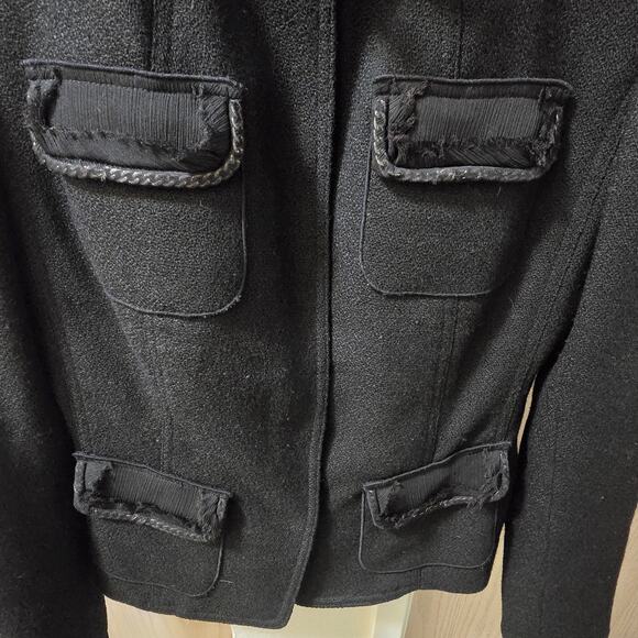 T Tahari Womens Wool Chain Snap Button Down Jacket Petite Black 4 Pocket Detail - Picture 3 of 7